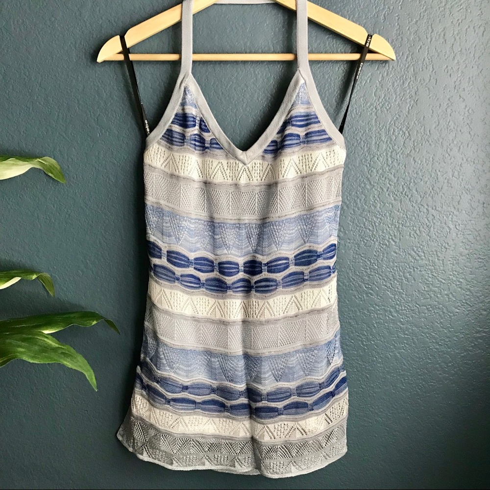 New Bebe Blue & White Knitted Halter Top Medium